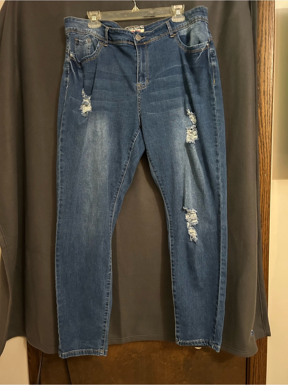 Hot Kiss Slim Straight Distressed Blue Jeans
